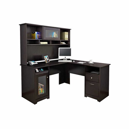 Bush Business Furniture Cabot 60W L Shaped Computer Desk W/ Hutch in Espresso Oak CAB001EPO